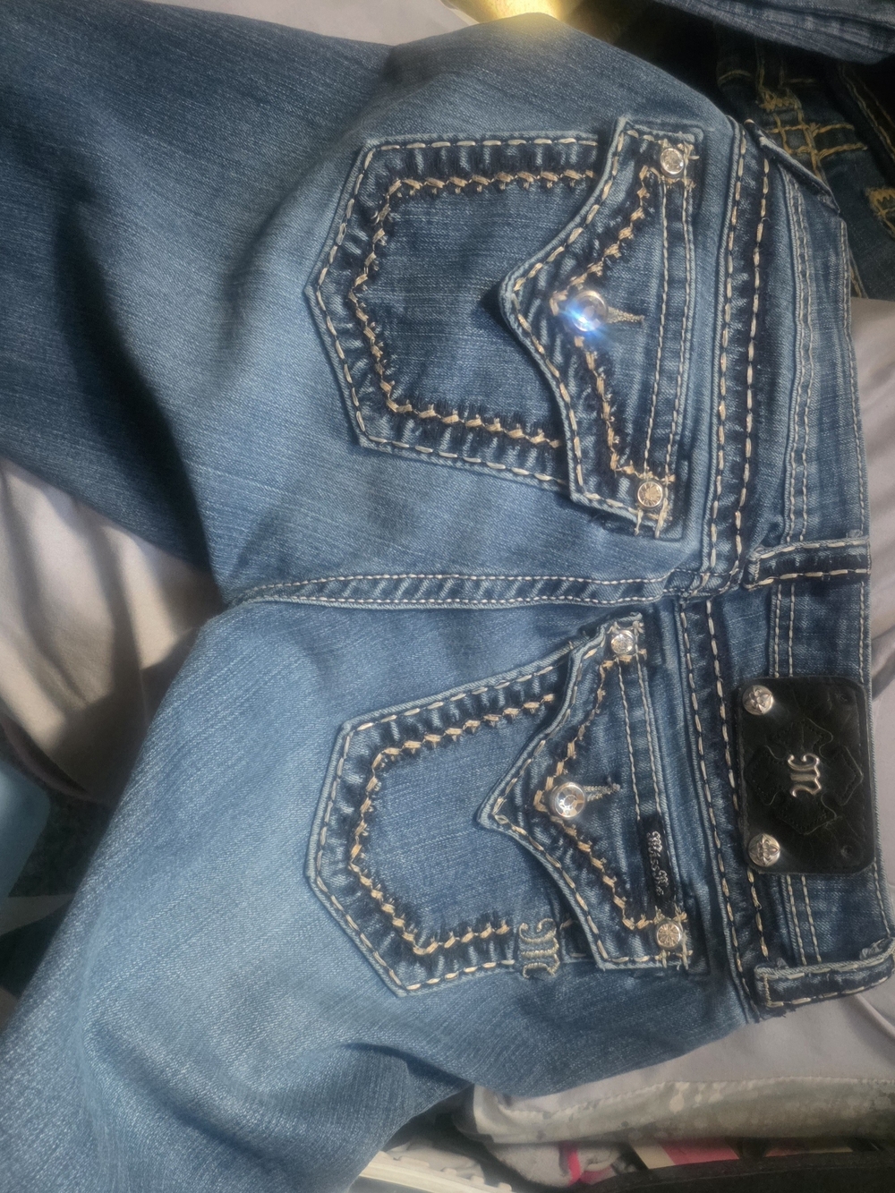 Miss Me Light Blue Flare Jeans with Embroidered Back Pockets